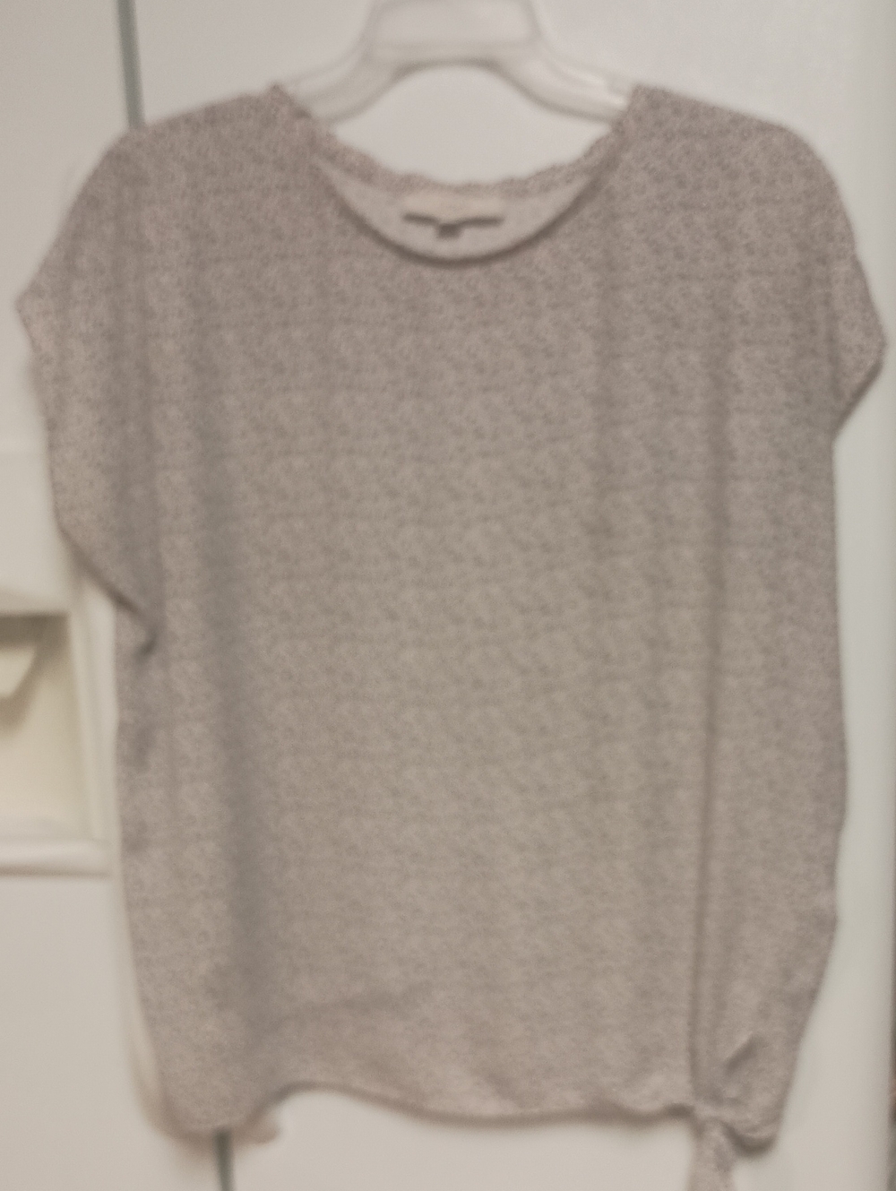 LOFT Neutral Beige Short Sleeve Tie-Hem Blouse